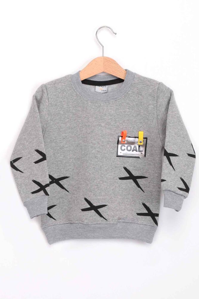Bisiklet Yaka 3 İplik Erkek Çocuk Sweatshirt | Gri