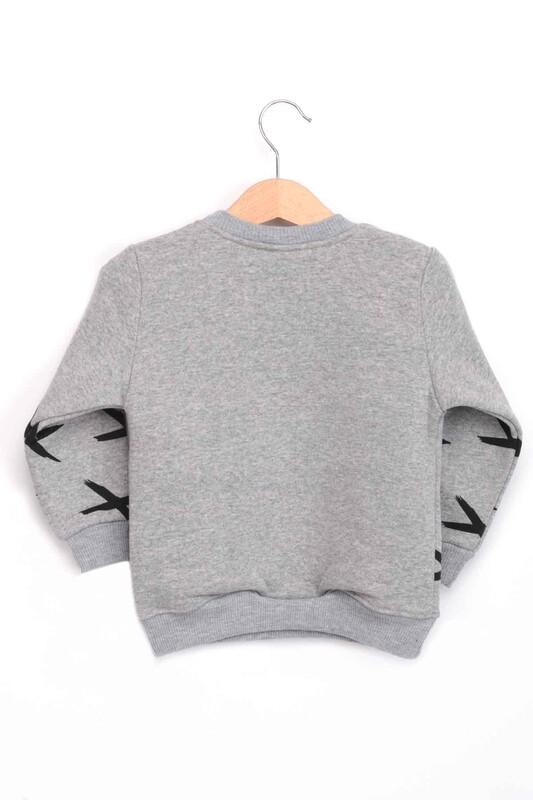 Bisiklet Yaka 3 İplik Erkek Çocuk Sweatshirt | Gri - Thumbnail