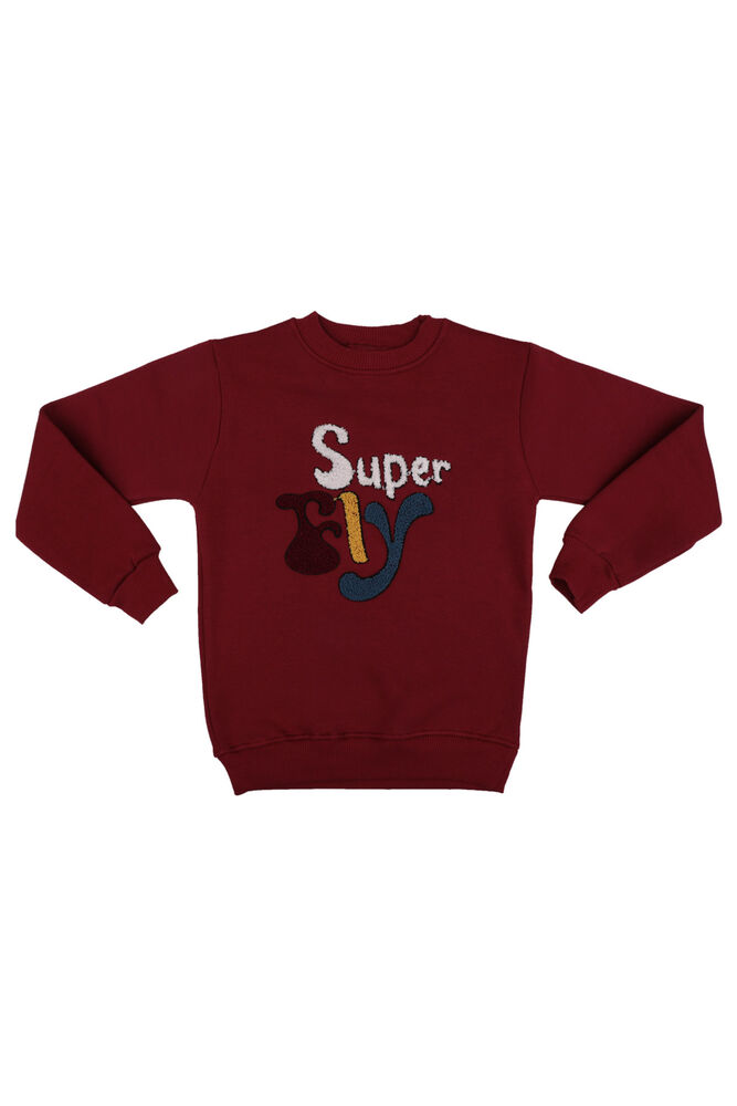 Super Nakışlı Şardonlu Erkek Çocuk Sweat | Bordo