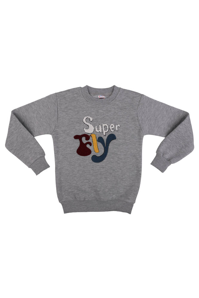 Super Nakışlı Şardonlu Erkek Çocuk Sweat | Gri