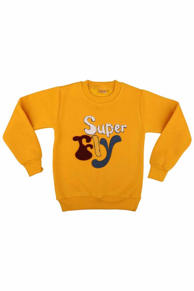 Super Nakışlı Şardonlu Erkek Çocuk Sweat | Hardal