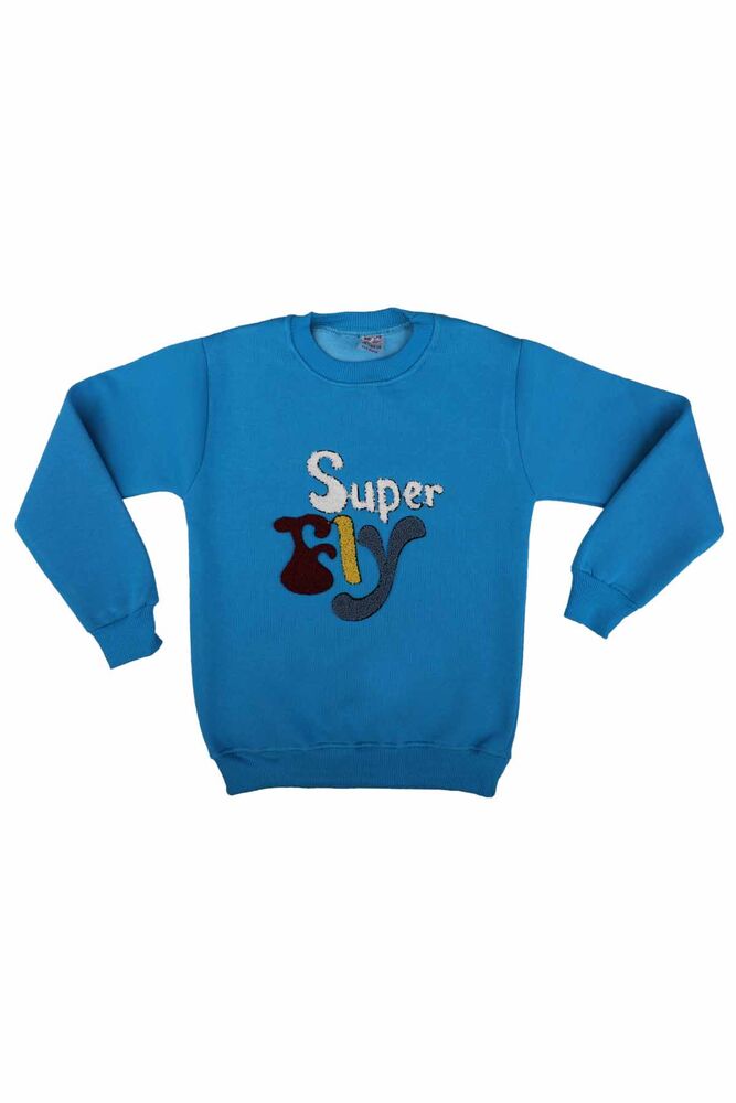 Super Nakışlı Şardonlu Erkek Çocuk Sweat | Turkuaz