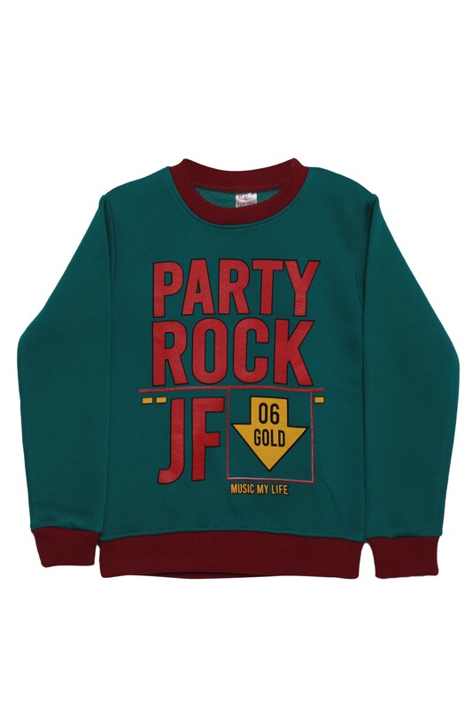 YETİŞKİN - Party Yazılı Şardonlu Erkek Çocuk Sweatshirt | Petrol