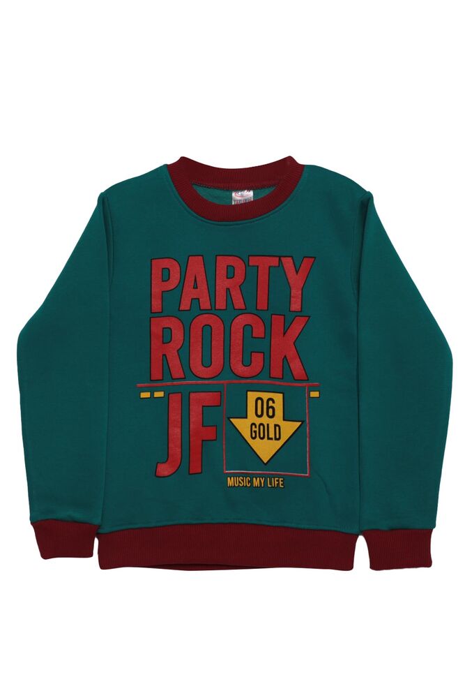 Party Yazılı Şardonlu Erkek Çocuk Sweatshirt | Petrol