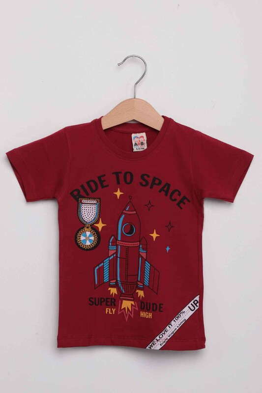 ARBİ - Yazı Baskılı Erkek Çocuk Tshirt 1062 | Bordo