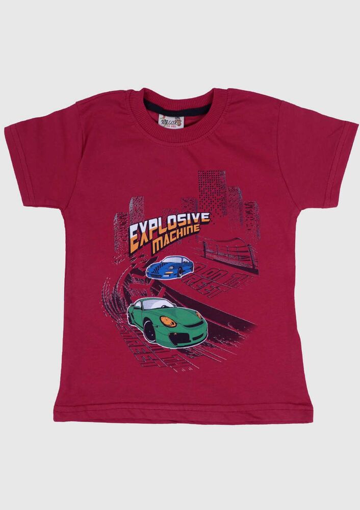 Baskılı Kısa Kollu Erkek Çocuk T-shirt 002 | Bordo