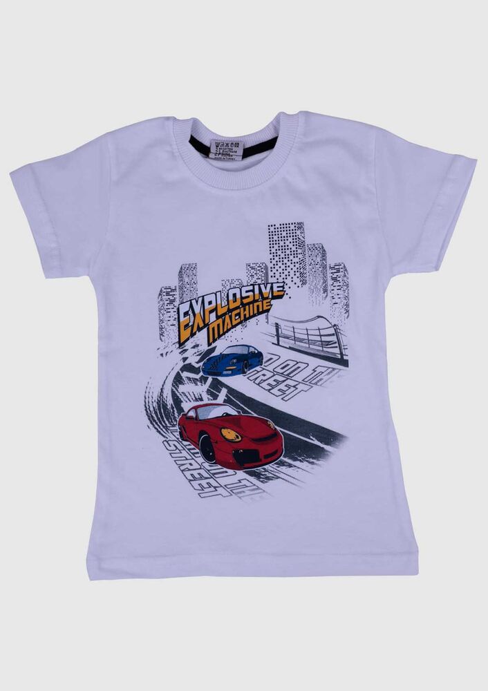 Baskılı Kısa Kollu Erkek Çocuk T-shirt 002 | Beyaz