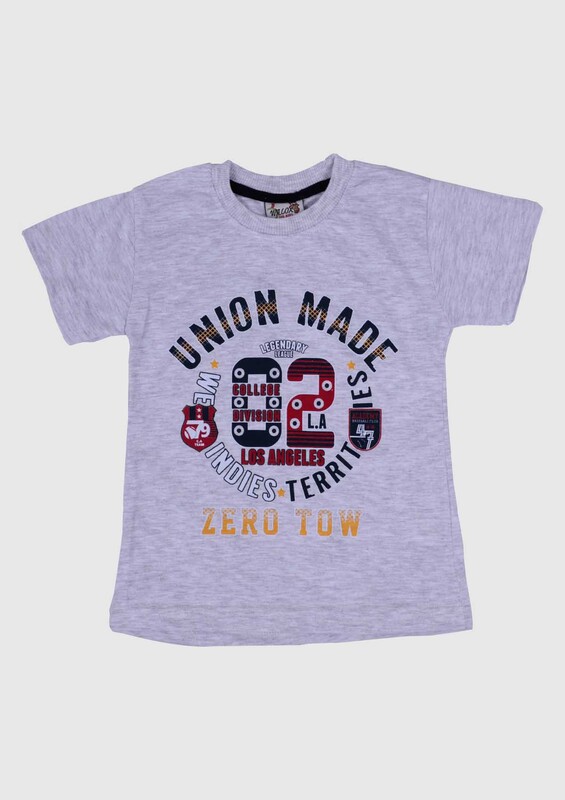 WALOX - Baskılı Kısa Kollu Erkek Çocuk T-shirt | Gri