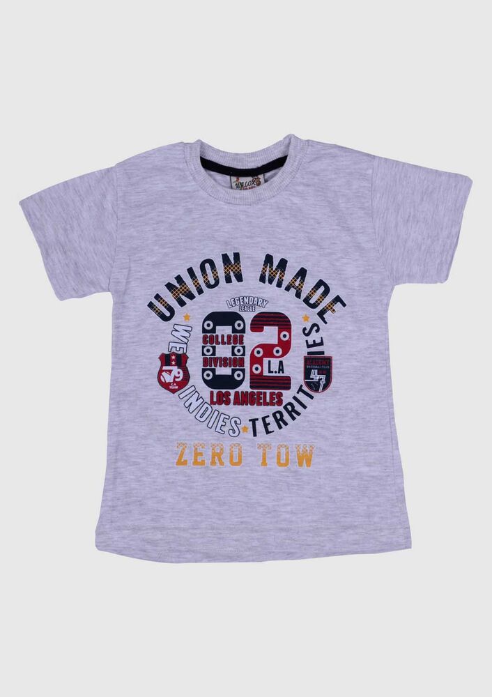 Baskılı Kısa Kollu Erkek Çocuk T-shirt | Gri