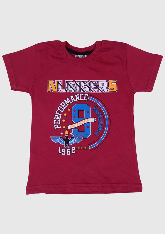 WALOX - Baskılı Kısa Kollu Erkek Çocuk T-shirt 004 | Bordo