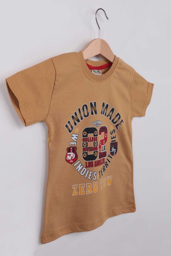 Baskılı Kısa Kollu Erkek Çocuk T-shirt | Hardal