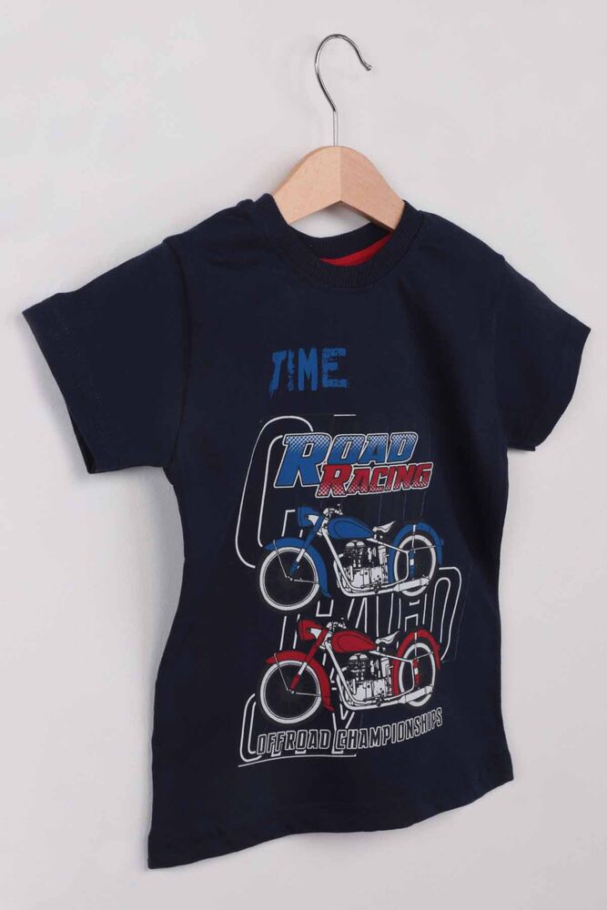 Baskılı Kısa Kollu Erkek Çocuk T-shirt 008 | Lacivert