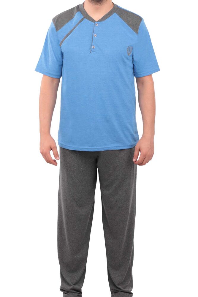 Düğmeli Kısa Kollu Erkek Pijama Takımı 039 | Mavi