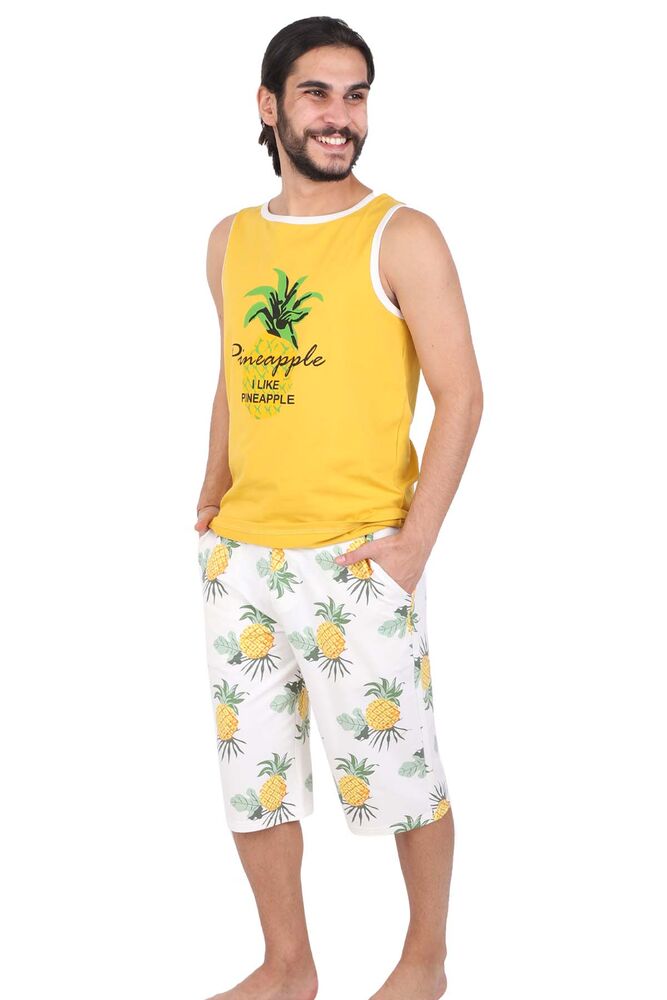 Jiber Ananas Desenli Erkek Kapri Pijama Takımı 4611 | Sarı