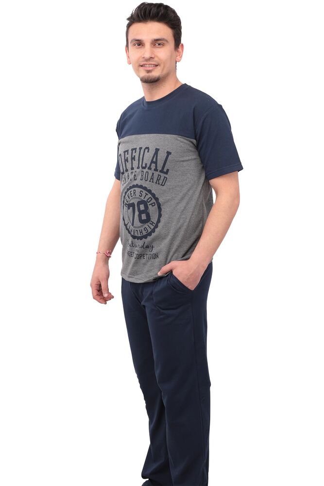 Sude Desenli Kısa Kollu Erkek Pijama Takımı 05 | Gri