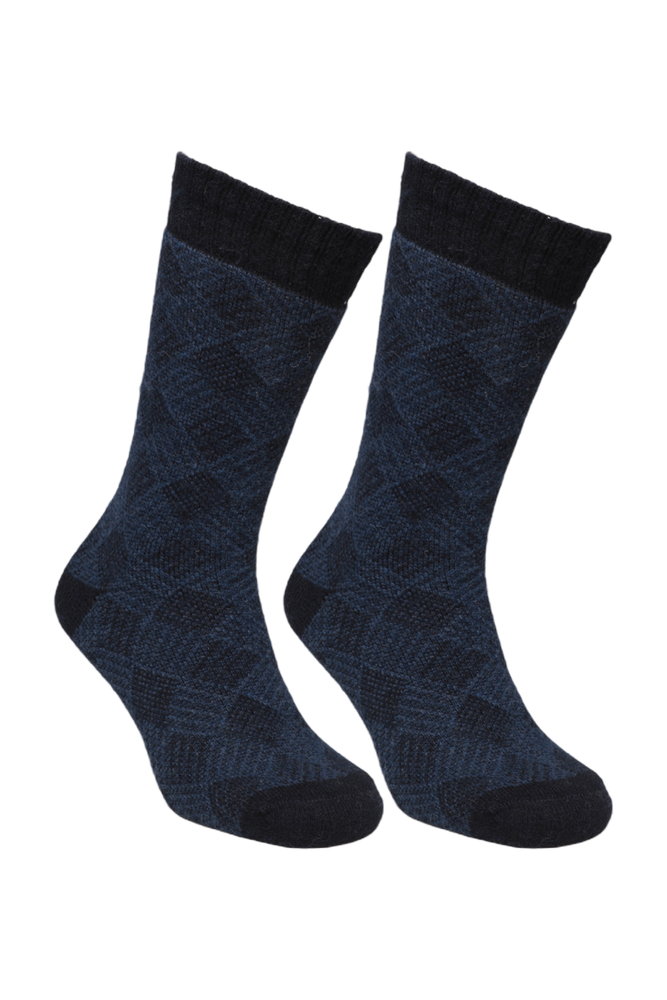 Erkek Desenli Lambswool Çorap 13906 | Mavi