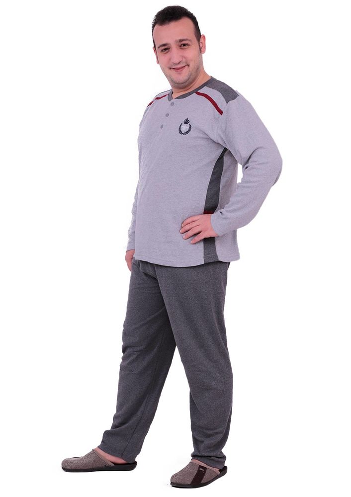 Uzun Kollu İnterlok Erkek Pijama Takımı 13052 | Gri