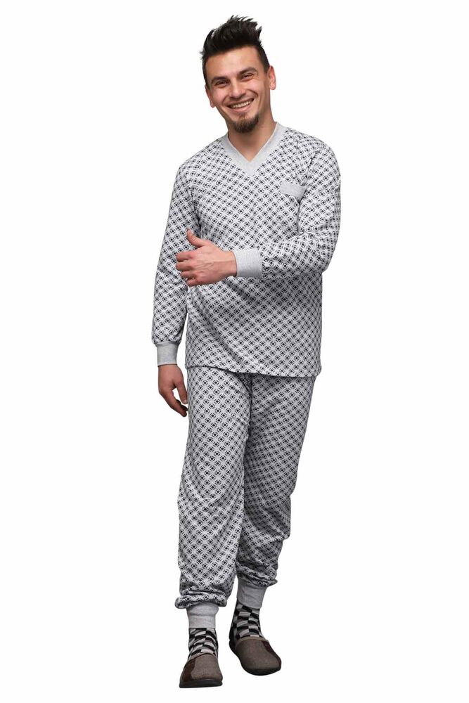 Desenli V Yaka Erkek Pijama Takımı 0213 | Gri