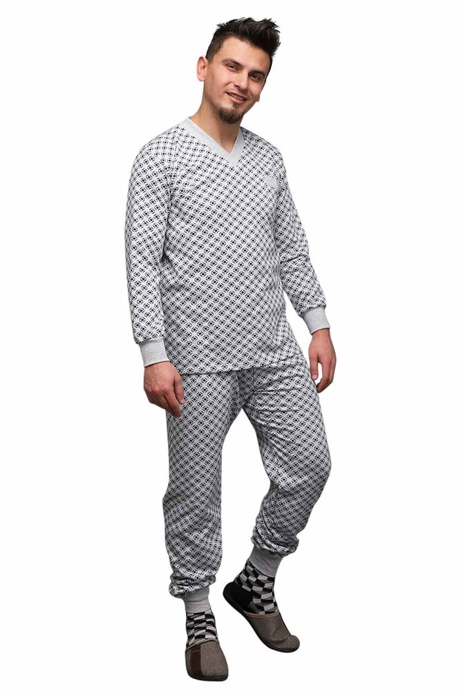 Desenli V Yaka Erkek Pijama Takımı 0213 | Gri