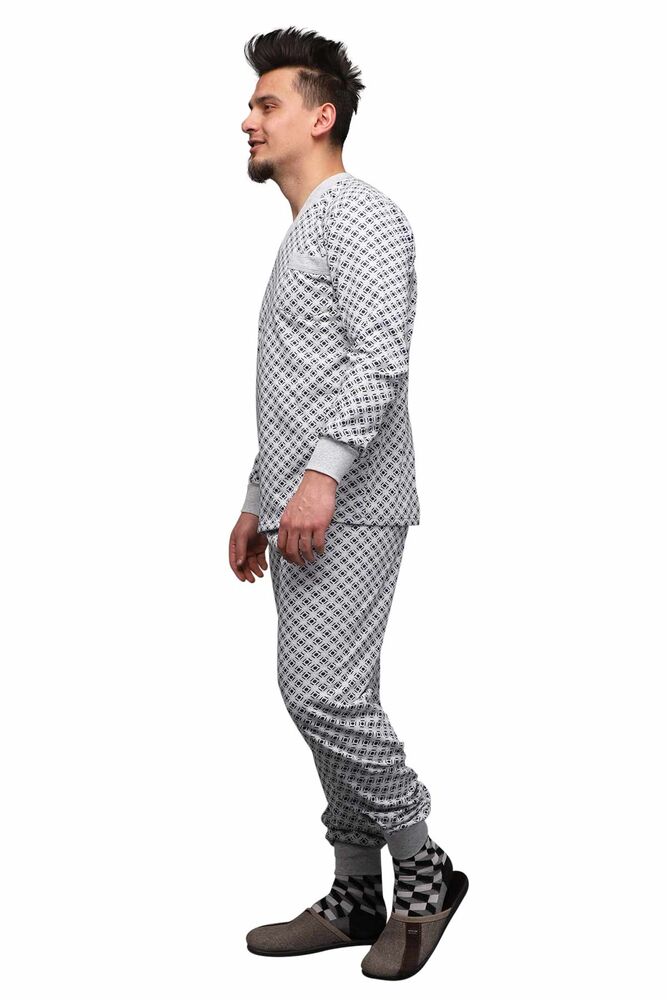 Desenli V Yaka Erkek Pijama Takımı 0213 | Gri