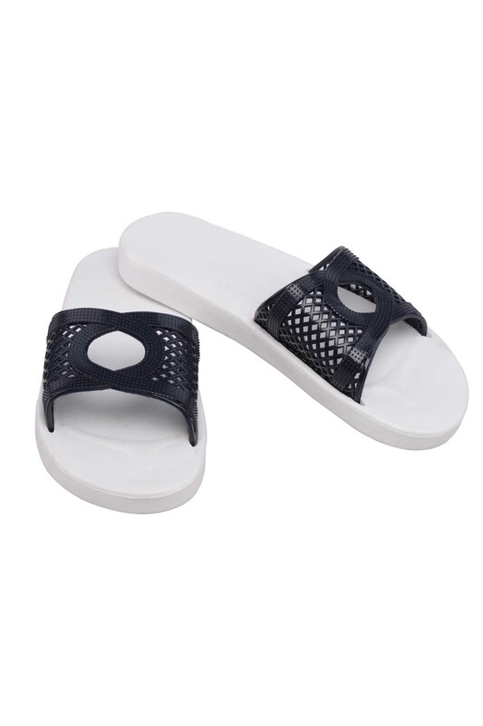 Kaşgar Eva Kadın Terlik 1831 | Beyaz Lacivert - Thumbnail