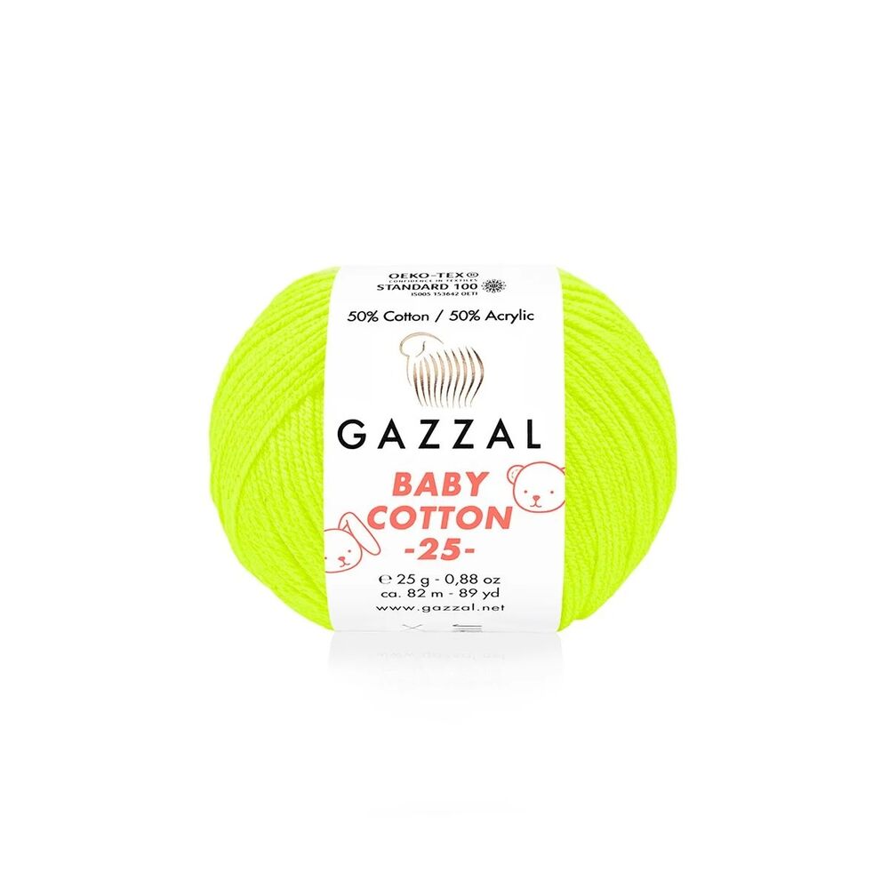 Gazzal Baby Cotton 25 El Örgü İpi Neon Sarı 3462