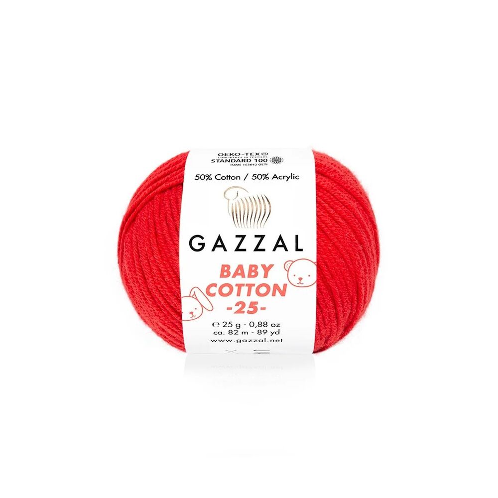 Gazzal Baby Cotton 25 El Örgü İpi Alev Kırmızı 3443