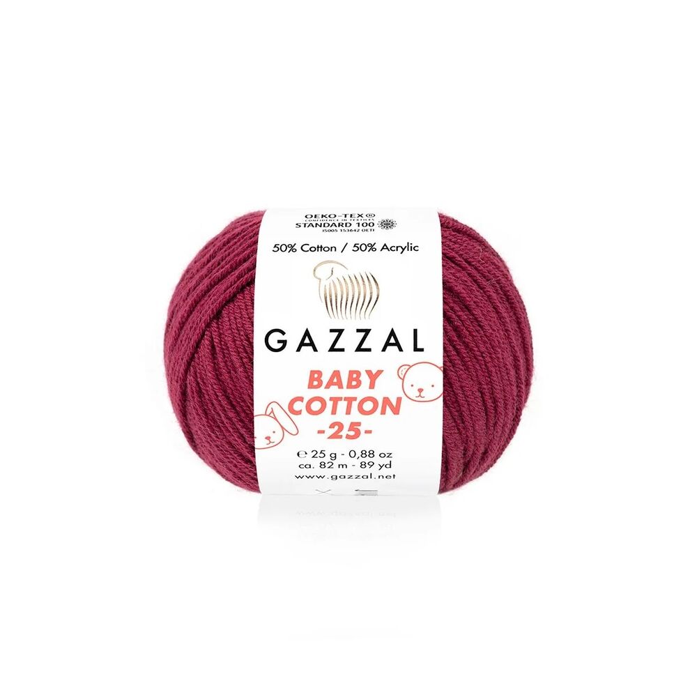 Gazzal Baby Cotton 25 El Örgü İpi Bordo 3442