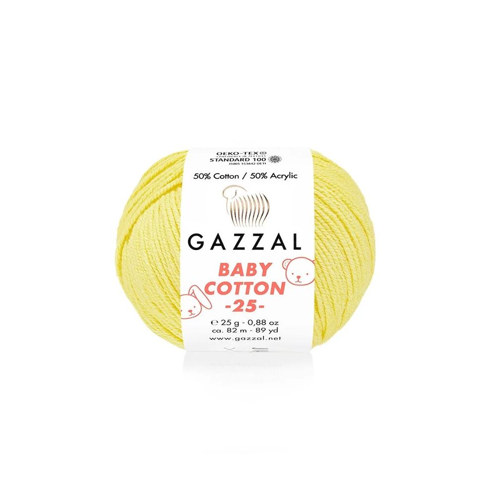 Gazzal Baby Cotton 25 El Örgü İpi Sarı 3413