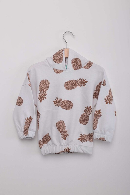 Pineapple Printed Hooded Girl Set | White - Thumbnail