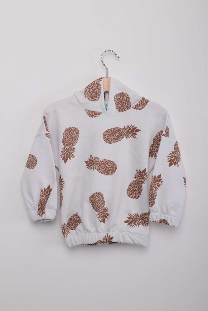 Pineapple Printed Hooded Girl Set | White