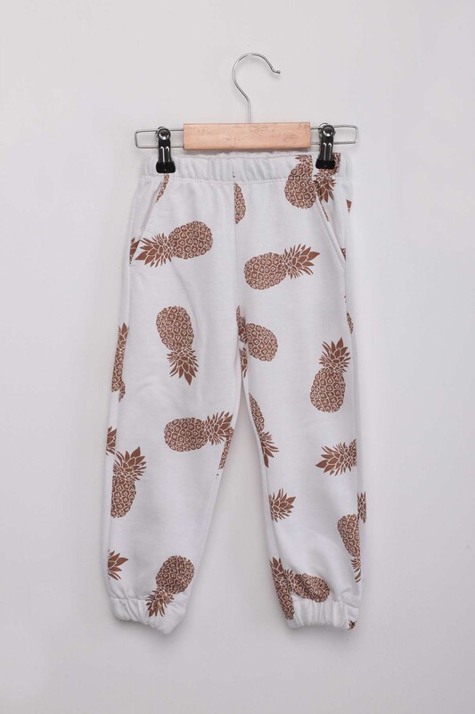 Pineapple Printed Hooded Girl Set | White - Thumbnail