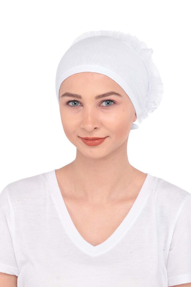 Prenses Dantelli Fırfırlı Bone PR-0009 | Beyaz