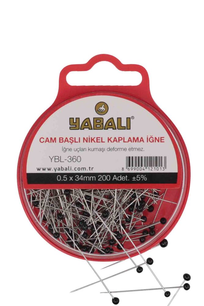 Yabalı Cam Başlı Nikel Kaplama İğne 200 Adet YBL-360 | Siyah