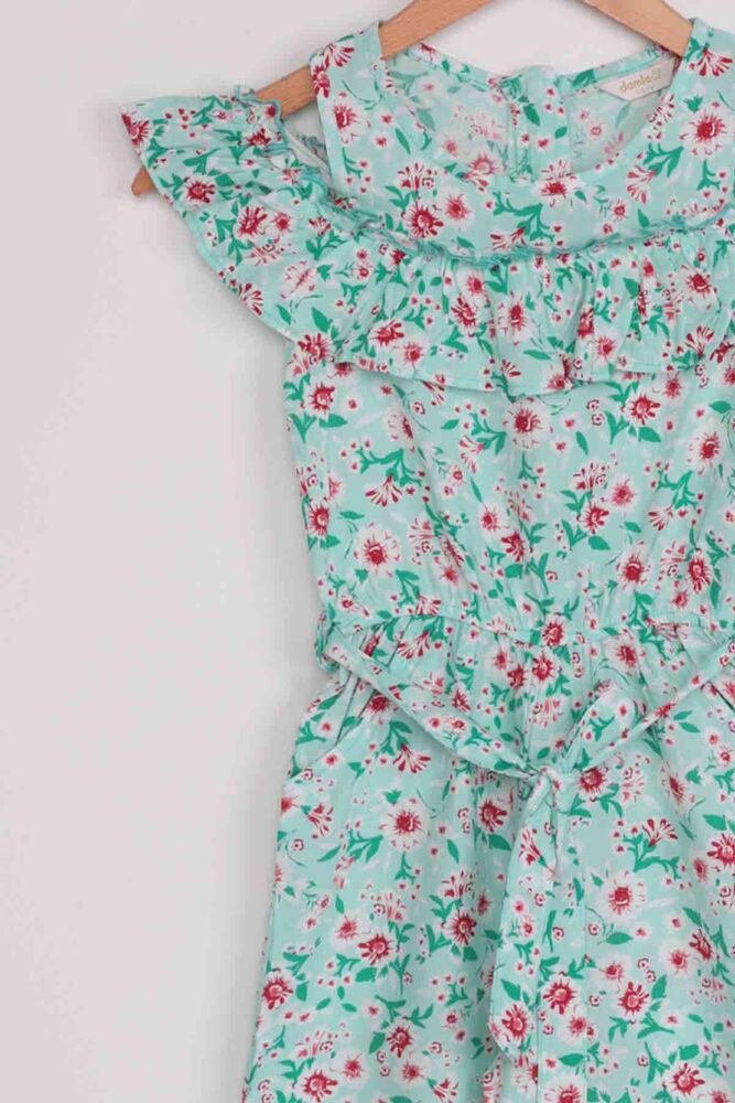 Flower Printed Girl Jumpsuit 20065 | Sea Green