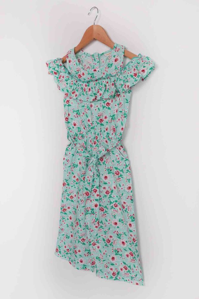 Flower Printed Girl Jumpsuit 20065 | Sea Green