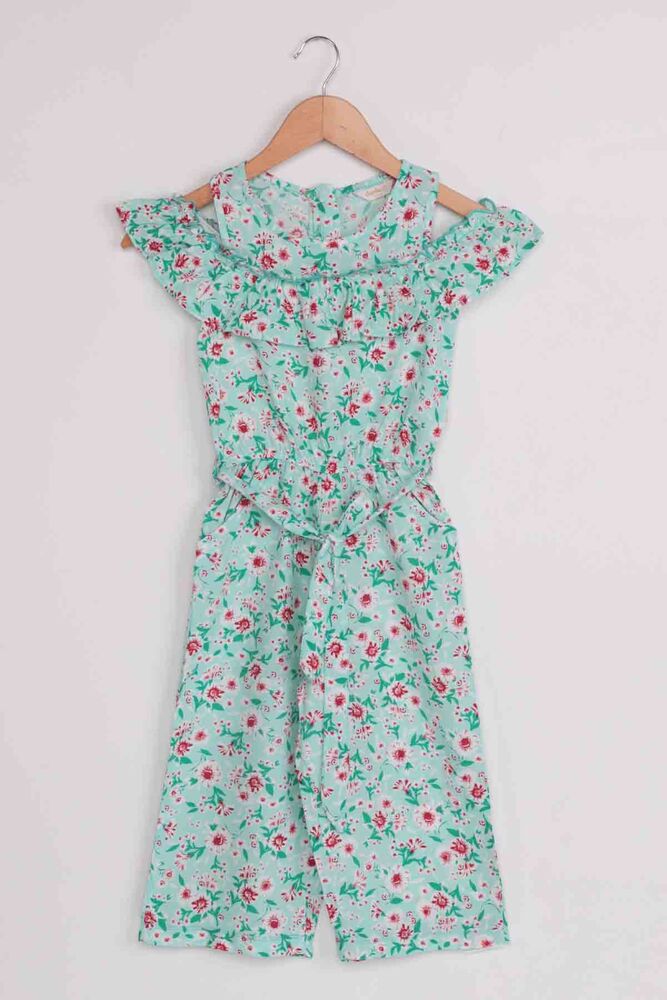 Flower Printed Girl Jumpsuit 20065 | Sea Green