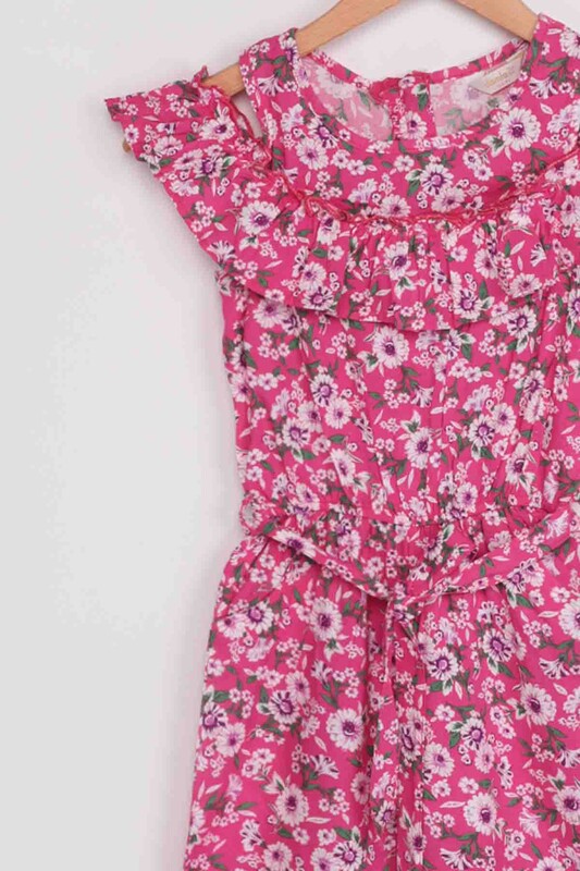 Flower Printed Girl Jumpsuit 20065 | Fuschia - Thumbnail