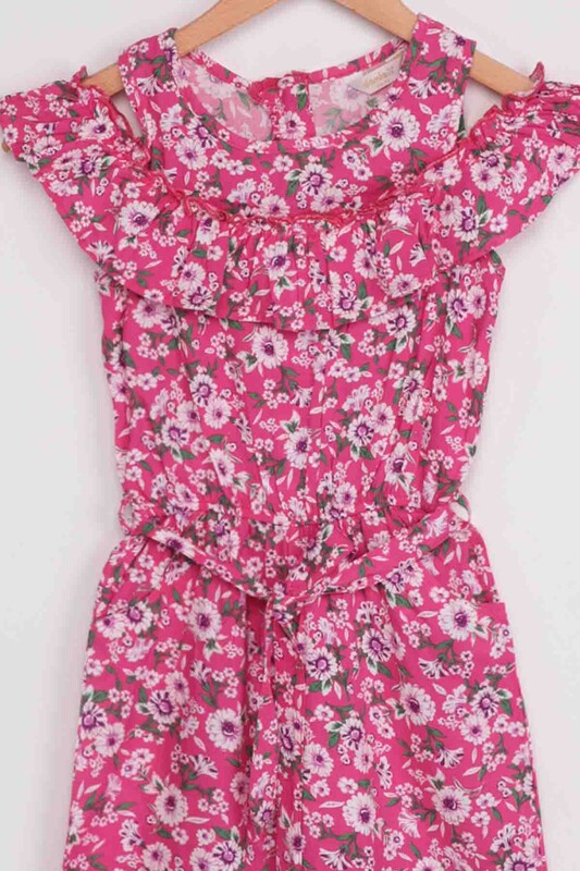 Flower Printed Girl Jumpsuit 20065 | Fuschia - Thumbnail