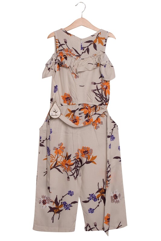Damla - Flower Printed Girl Jumpsuit 20065 | Stone