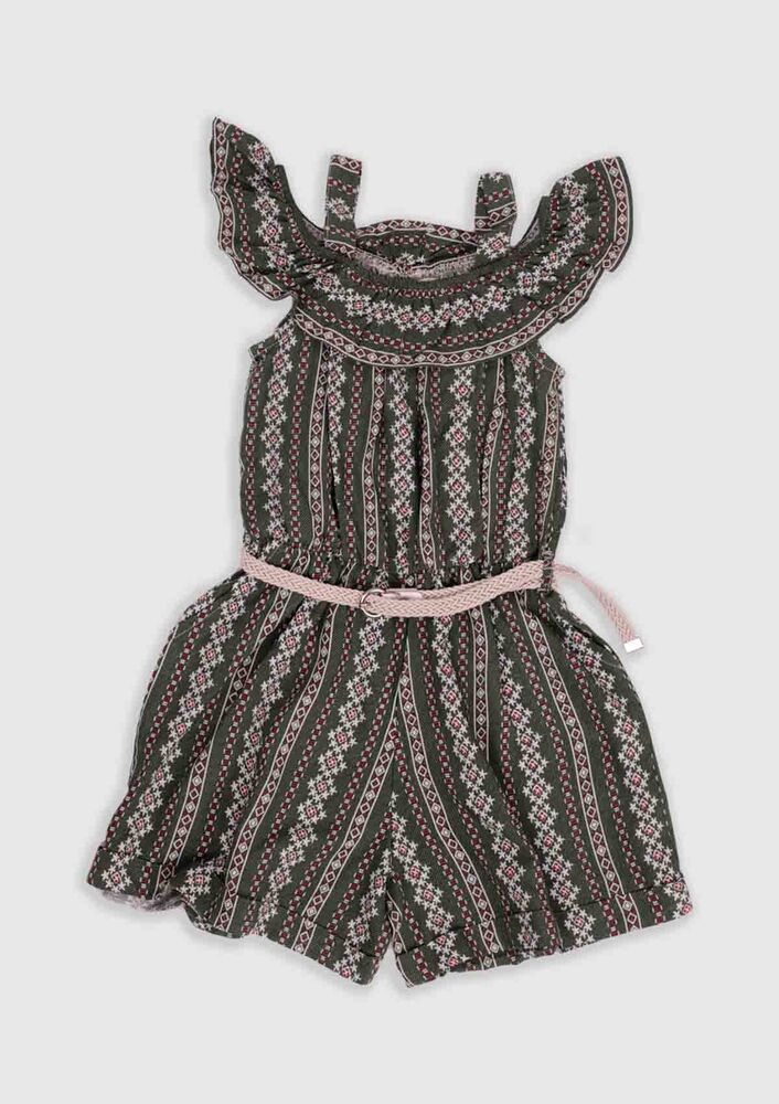 Madonna Neck Girl Short Overalls | Green