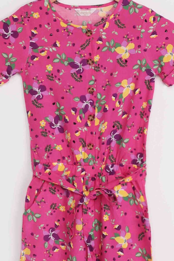 Flower Printed Girl Jumpsuit | Fuschia