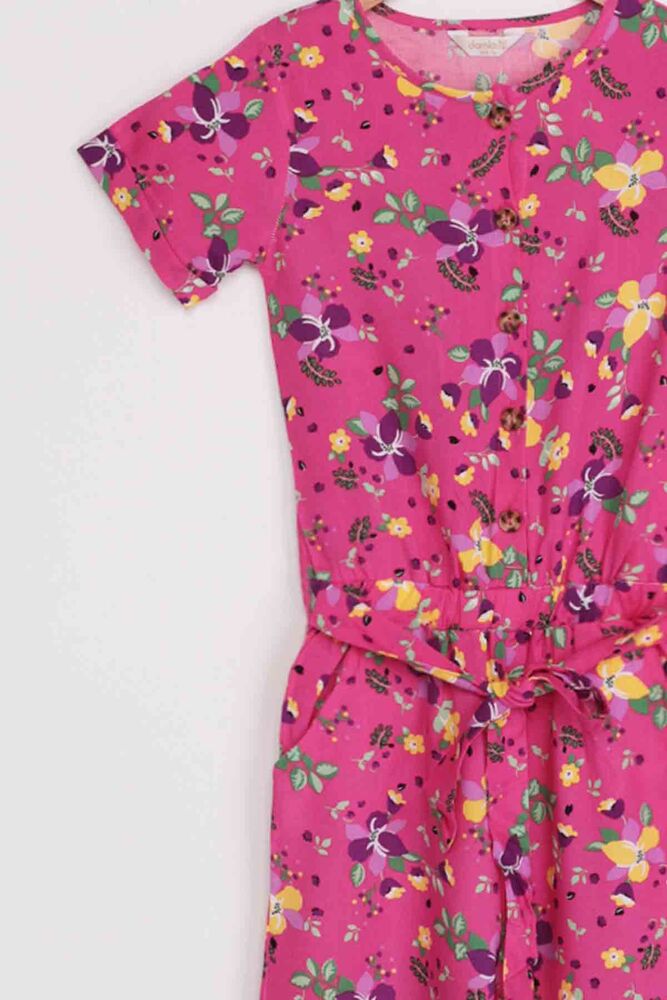 Flower Printed Girl Jumpsuit | Fuschia