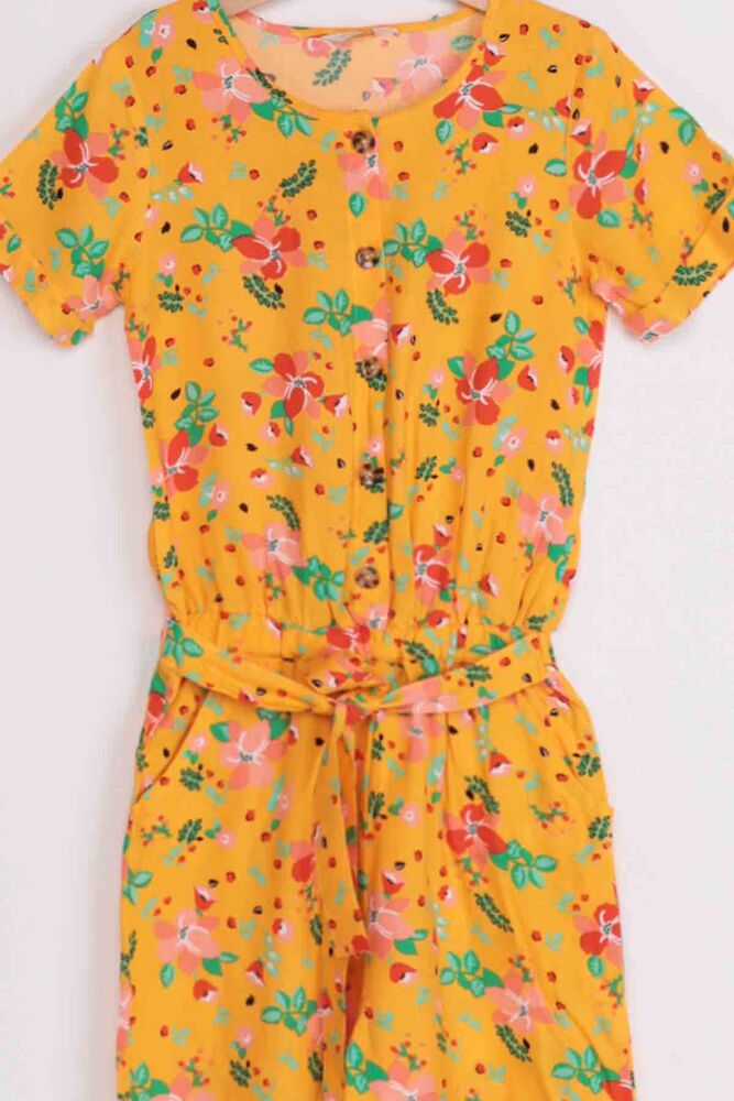Flower Printed Girl Jumpsuit | Yellow