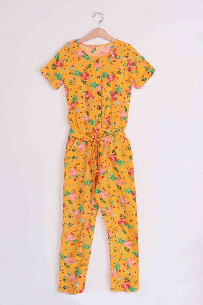 Flower Printed Girl Jumpsuit | Yellow