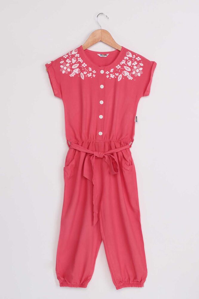 Flower Printed Girl Jumpsuit | Vermillion
