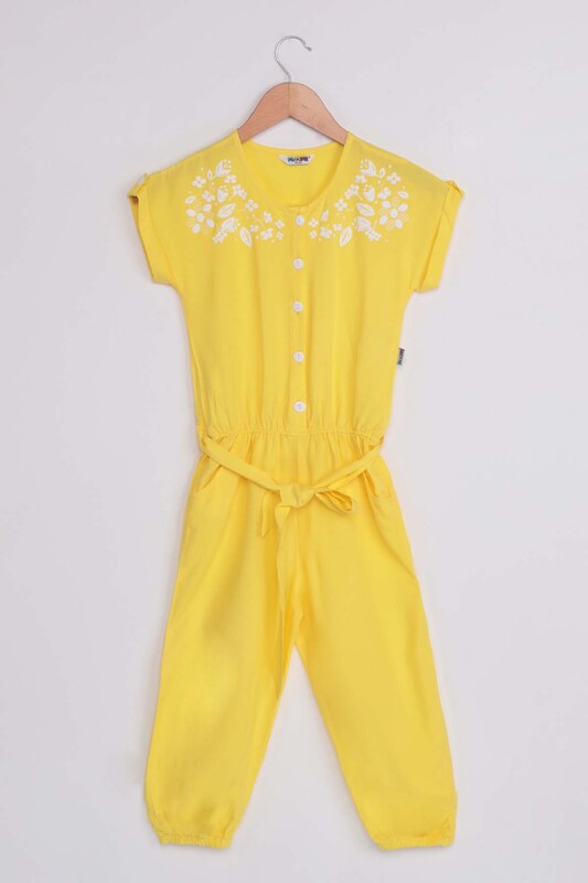 Flower Printed Girl Jumpsuit 911 | Yellow - Thumbnail
