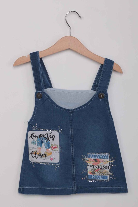 SİMİSSO - Stone Detailed Girl Jean Overalls | Blue Jean