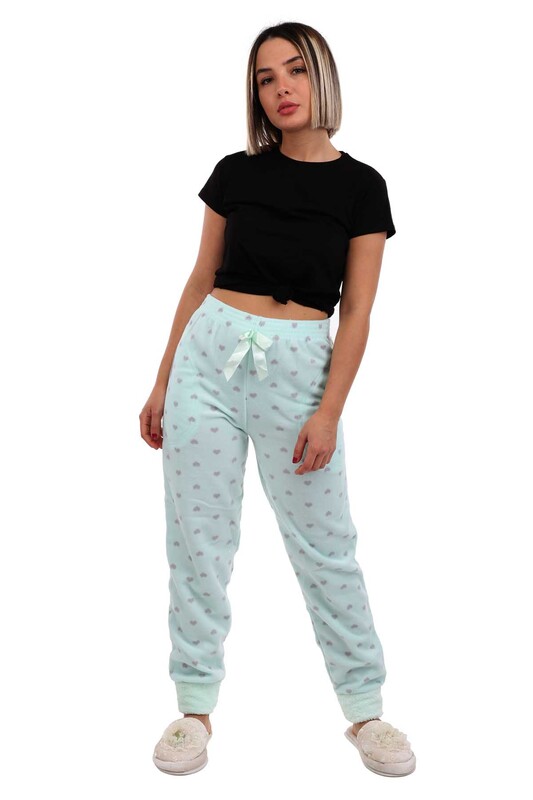 Arcan Kalp Puantiyeli Polar Pijama Altı | Su Yeşili - Thumbnail