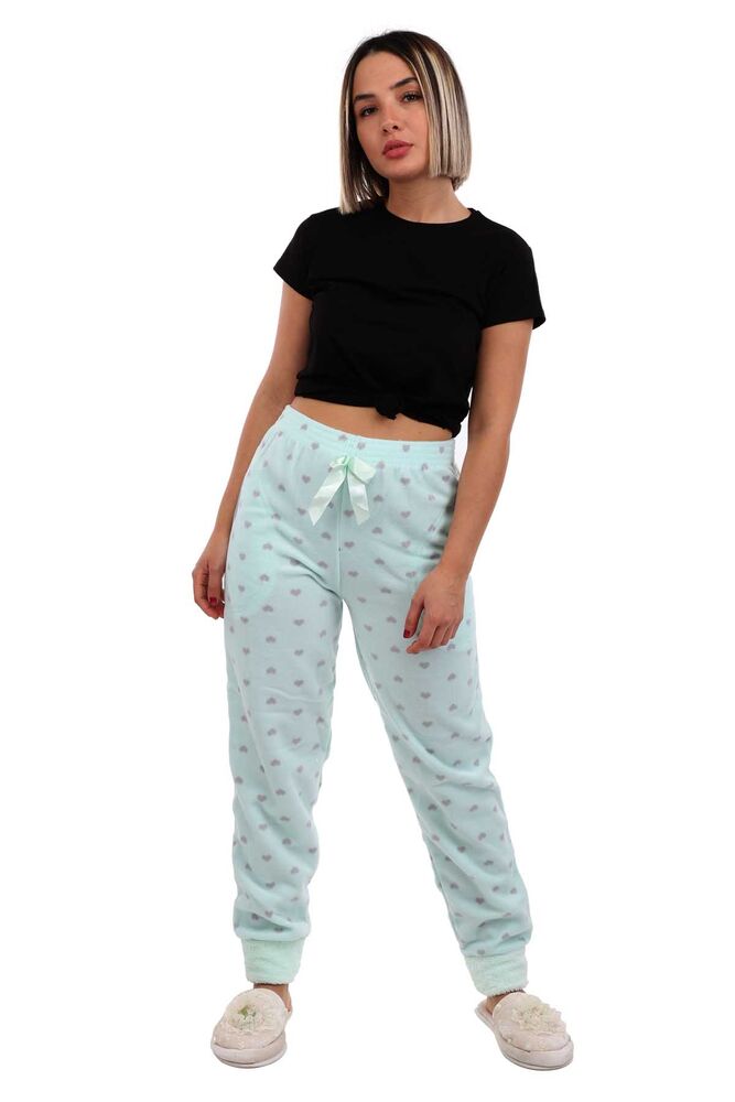 Arcan Kalp Puantiyeli Polar Pijama Altı | Su Yeşili